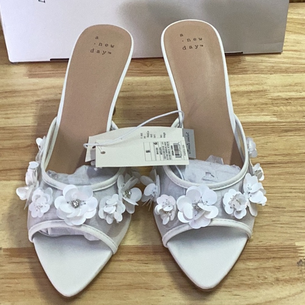 Women's Lupita Mesh Rhinestone Peep Toe Mule Heels - a new day - white - new - Picture 4 of 8